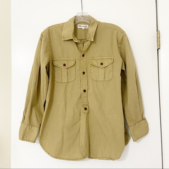 Madewell Tops - Madewell Khaki Cargo Button Down Workshirt Size XS